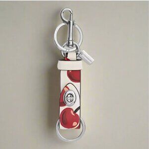 Coach Cherry Bag Charm Leather Trigger Snap Key Ring White Red CZ088 ORGPKG
